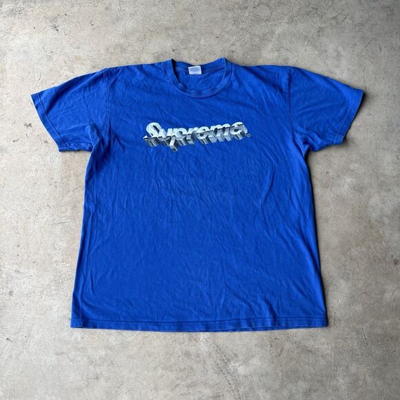 Supreme Chrome Logo Tee Shirt Mens size L Blue Rare - Picture 1 of 2